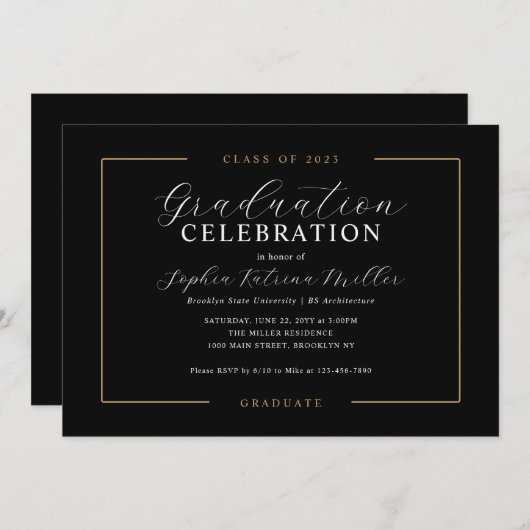 Elegant Black Gold Class Afstuderen Graduparty Kaart (Voorkant / Achterkant)