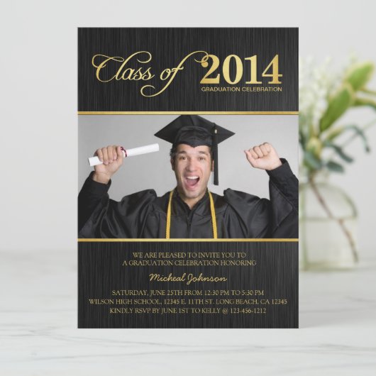 Elegant Black & Gold Class of 2014 Afstuderen Kaart (Staand voorkant)