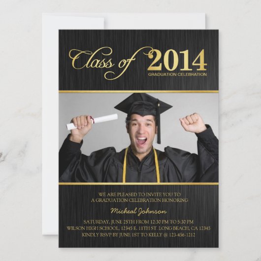 Elegant Black & Gold Class of 2014 Afstuderen Kaart (Voorkant)