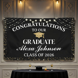Elegant Black & Gold Class Of 2026 Graduation Spandoek