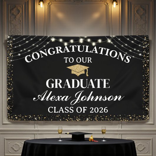 Elegant Black & Gold Class Of 2026 Graduation Spandoek