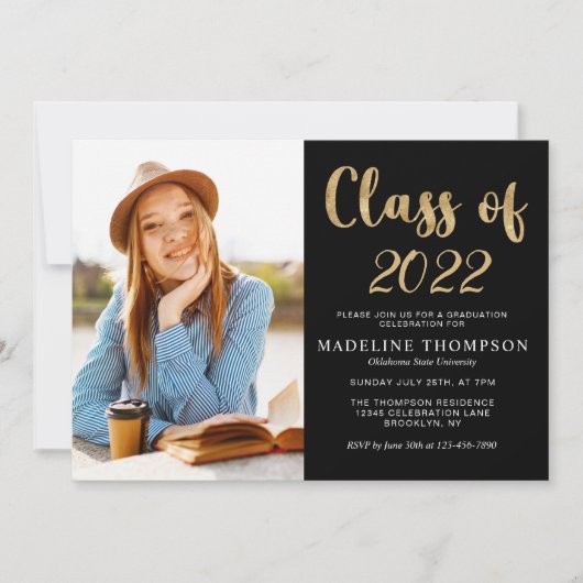 Elegant Black Gold Class of Photo Afstuderen Kaart (Voorkant)