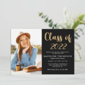Elegant Black Gold Class of Photo Afstuderen Kaart (Staand voorkant)