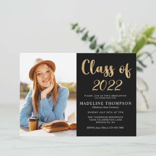 Elegant Black Gold Class of Photo Afstuderen Kaart (Staand voorkant)