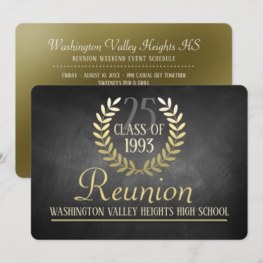 Elegant Black|Gold Class Reunion Invitation Kaart (Voorkant / Achterkant)