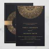 ELEGANT BLACK GOLD CLASSIC  MANDALA WEDING KAART (Voorkant / Achterkant)