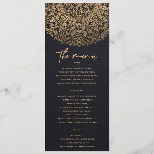 ELEGANT BLACK GOLD CLASSIC  MANDALA WEDING MENU (Voorkant)