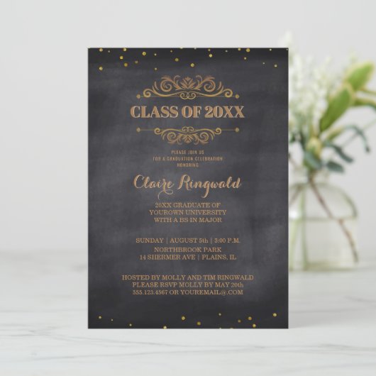 Elegant Black Gold Classy Graduparty Kaart (Staand voorkant)