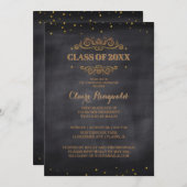 Elegant Black Gold Classy Graduparty Kaart (Voorkant / Achterkant)