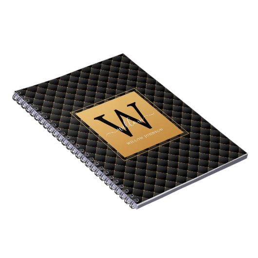 Elegant Black Gold Classy Monogram Initiaal Foto Notitieboek (Rechterzijde)
