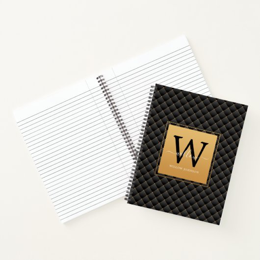Elegant Black Gold Classy Monogram Initiaal Script Notitieboek (Binnen)