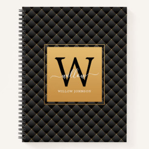 Elegant Black Gold Classy Monogram Initiaal Script Notitieboek