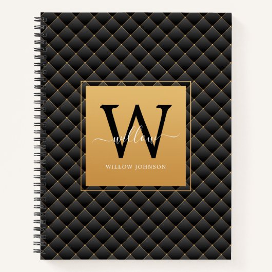 Elegant Black Gold Classy Monogram Initiaal Script Notitieboek (Voorkant)