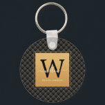 Elegant Black Gold Classy Monogram Initiaal Script Sleutelhanger<br><div class="desc">Elegant Black Gold Classy Monogram Initiaal Script sleutelhanger. Biedt een luxe zwarte en gouddiamantpatroon achtergrond.</div>