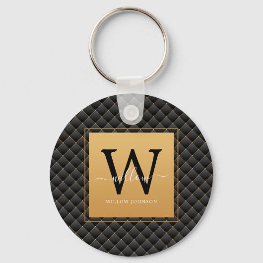 Elegant Black Gold Classy Monogram Initiaal Script Sleutelhanger (Voorkant)