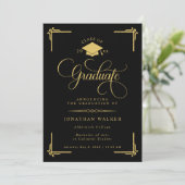 Elegant Black Gold College Graduation Aankondiging (Staand voorkant)