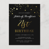 Elegant Black & Gold Confetti 21e verjaardag Uitnodiging Briefkaart (Voorkant)