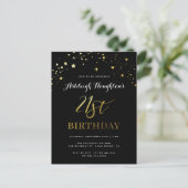 Elegant Black & Gold Confetti 21e verjaardag Uitnodiging Briefkaart (Staand voorkant)