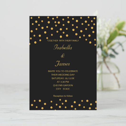 Elegant Black Gold Confetti Kaart (Staand voorkant)
