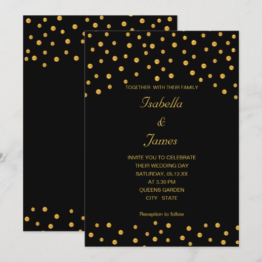 Elegant Black Gold Confetti Kaart (Voorkant / Achterkant)