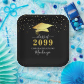 Elegant Black Gold Confetti Script Afstuderen Papieren Bordje (Feest)