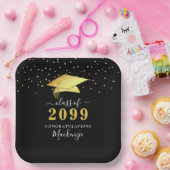 Elegant Black Gold Confetti Script Afstuderen Papieren Bordje (Feest)