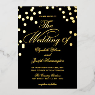 Elegant Black Gold Confetti Wedding Folie Uitnodiging