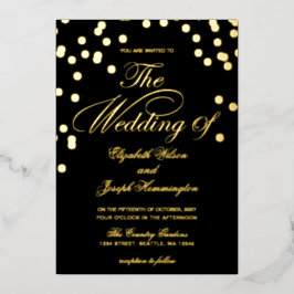 Elegant Black Gold Confetti Wedding Folie Uitnodiging
