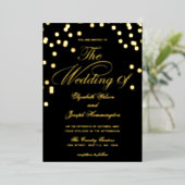 Elegant Black Gold Confetti Wedding Folie Uitnodiging (Staand Voorkant)