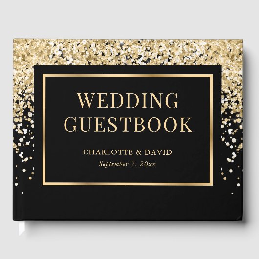 Elegant Black Gold Confetti Wedding Gastenboek (Voorkant)