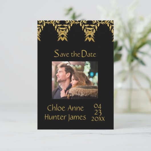 Elegant Black Gold Contemhi-foto Save The Date (Staand voorkant)