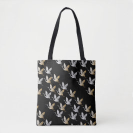 Elegant Black Gold Crane Moderne Japans Tote Bag