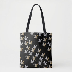 Elegant Black Gold Crane Moderne Japans Tote Bag