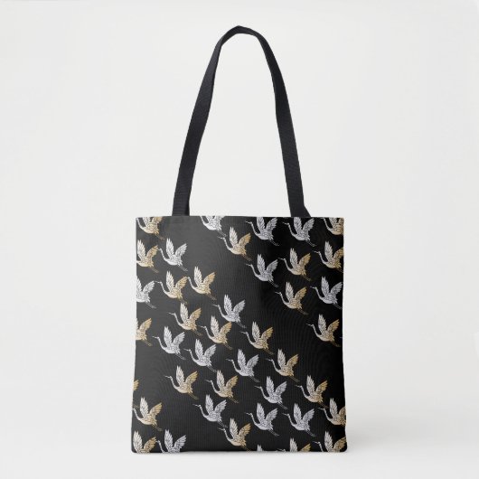 Elegant Black Gold Crane Moderne Japans Tote Bag (Voorkant)