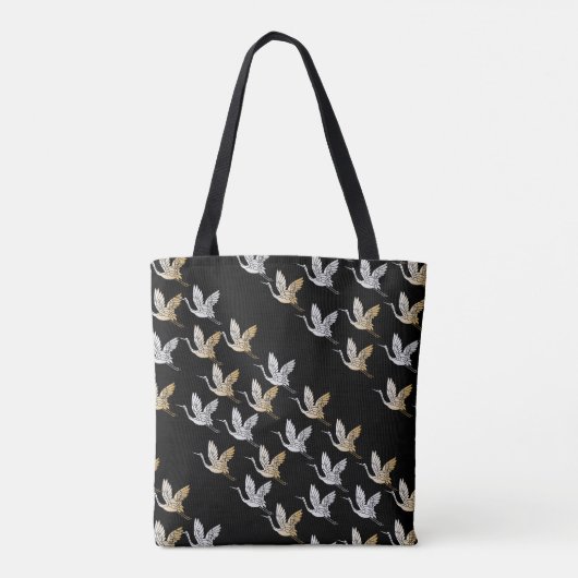 Elegant Black Gold Crane Moderne Japans Tote Bag (Achterkant)