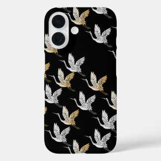 Elegant Black Gold Crane Moderne Japanse kunst iPhone 16 Hoesje