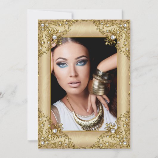 Elegant Black Gold Cream Foto van Birthday Party Kaart (Achterkant)