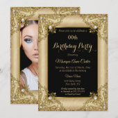 Elegant Black Gold Cream Foto van Birthday Party Kaart (Voorkant / Achterkant)