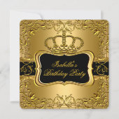 Elegant Black Gold Crown Floral Birthday Party 2 Kaart (Voorkant)