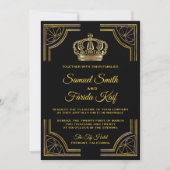 Elegant Black Gold Crown Wedding Invitation Kaart (Voorkant)