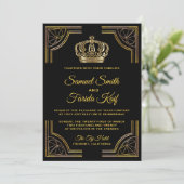 Elegant Black Gold Crown Wedding Invitation Kaart (Staand voorkant)