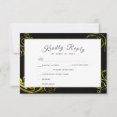 Elegant Black Gold Curls Wedding Dinner Choice RSVP Kaartje (Voorkant)