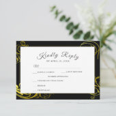 Elegant Black Gold Curls Wedding Dinner Choice RSVP Kaartje (Staand voorkant)