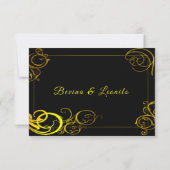 Elegant Black Gold Curls Wedding Dinner Choice RSVP Kaartje (Achterkant)