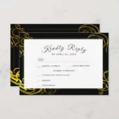 Elegant Black Gold Curls Wedding Dinner Choice RSVP Kaartje (Voorkant / Achterkant)