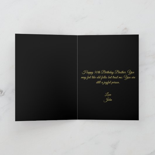 Elegant Black & Gold Custom Brother 50th Birthday Kaart (Binnen)