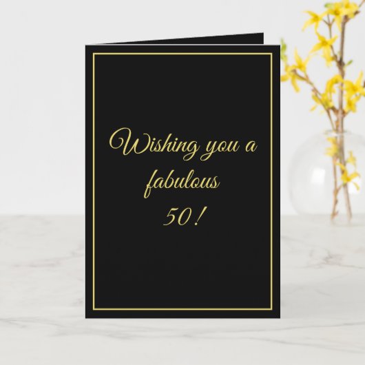 Elegant Black & Gold Custom Brother 50th Birthday Kaart (Gele Bloem)