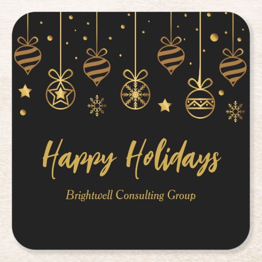 Elegant Black Gold Custom Business Holidparty Kartonnen Onderzetters (Voorkant)