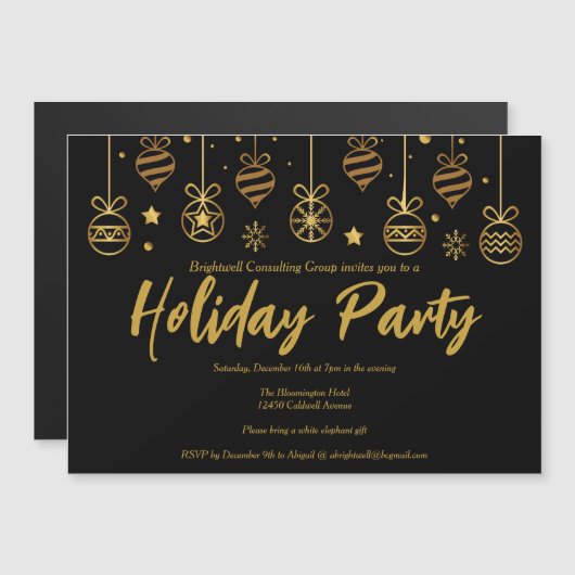 Elegant Black Gold Custom Business Holidparty Magnetische Uitnodiging (Voorkant / Achterkant)