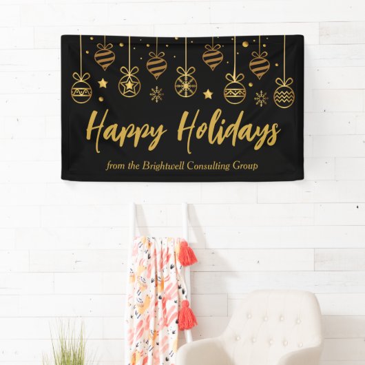 Elegant Black Gold Custom Business Holidparty Spandoek (Insitu)